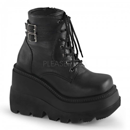 Shaker 52 Lace Up Front Stacked Wedge Ankle Boot - Gothic Ankle Biker Boot