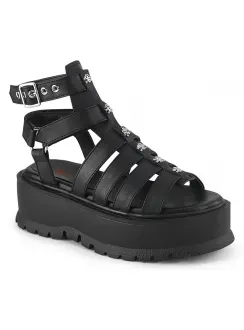 Slacker Black Platform Skull and Crossbones Gladiator Sandals