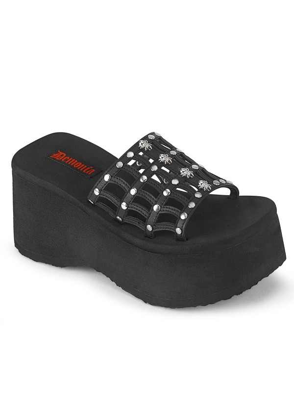 Spider Studded Black Platform Mule