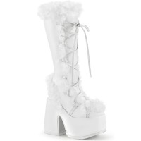 White Faux Fur Camel-311 Platform Knee Boot