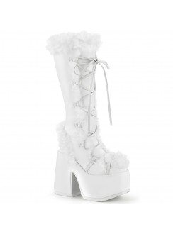 White Faux Fur Camel-311 Platform Knee Boot