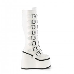 Swing White Buckled Womens Platform Boots