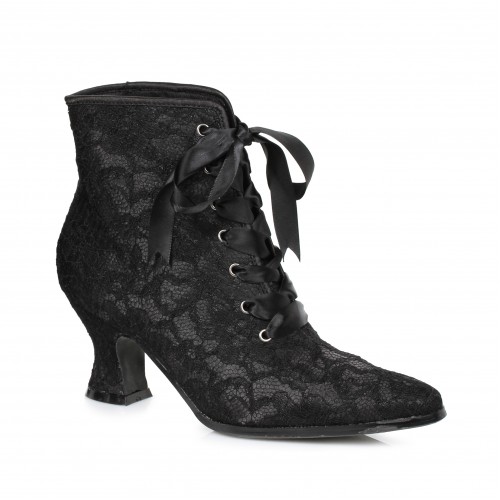 Victorian Black Lace Covered Ankle Boots for Women