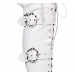 Kamora Bone Buckled White Thigh High Platform Boot 