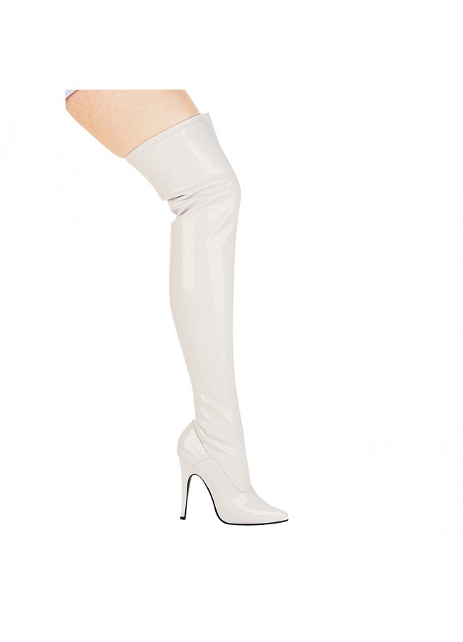 Ally White Over the Knee Thigh Boot - 5 Inch High Heel