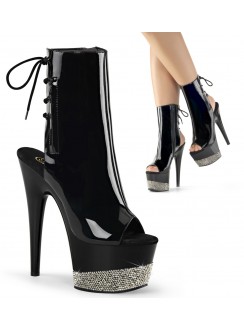 Rhinestone Accented Black Patent Platform Ankle Boots