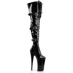 Beyond Black Buckled Thigh High 10 Inch Platform Boots