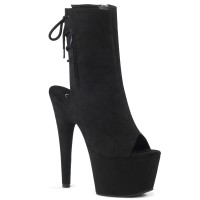 Black Suede Peep Toe and Heel Platform Ankle Boots