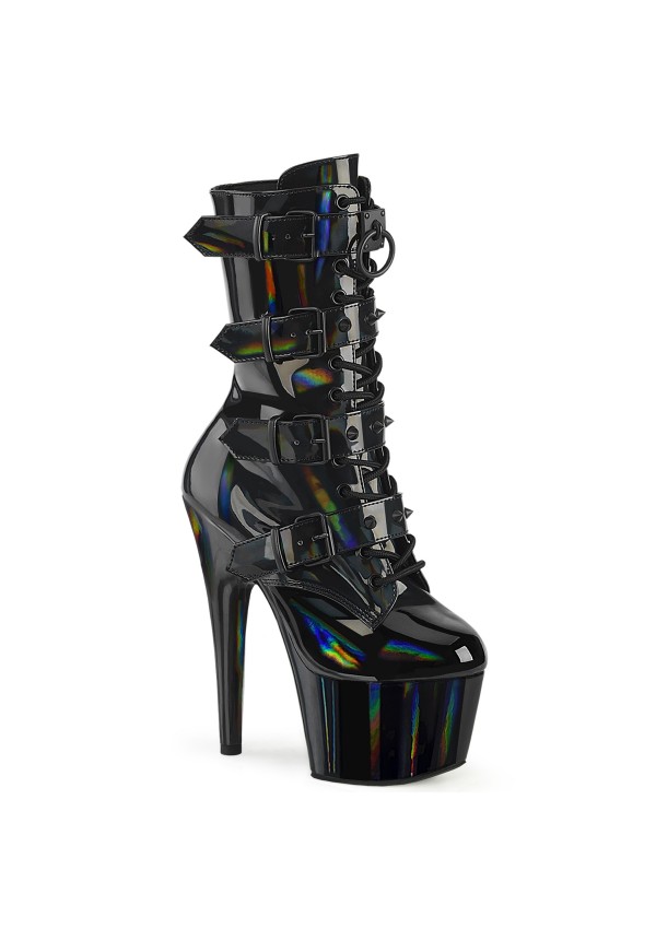 Adore Studded Black Hologram Lace Up-Ankle Boots