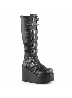 Buckled Concord Wedge Platform Black Boots