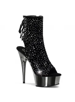 Black and Pewter Delight Velvet Rhinestoned Boots