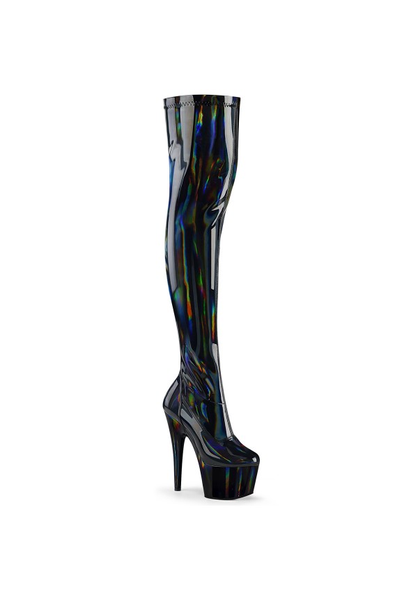 Adore Black Hologram Thigh High Boot - Platform Thigh High Boots