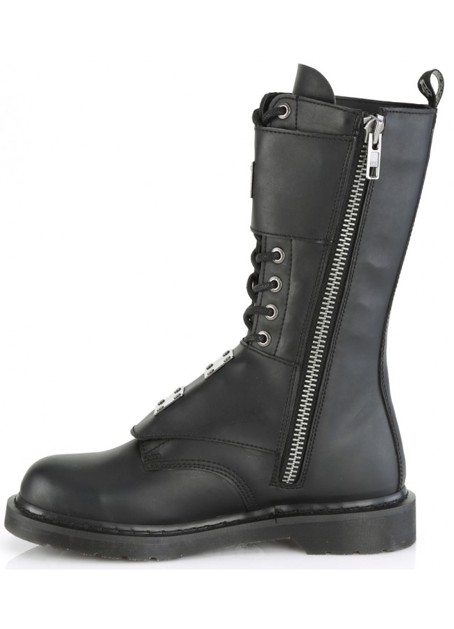 Bolt Mens Combat 14-Eyelet Boot with Metal Plates Gothic Boots