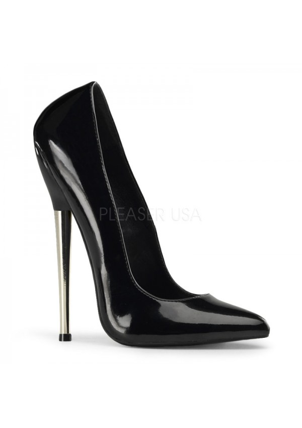 Dagger Silver Heel Black Fetish Pump