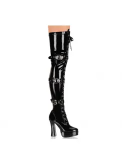 Electra Black Patent Buckled Thigh High Platform Boots