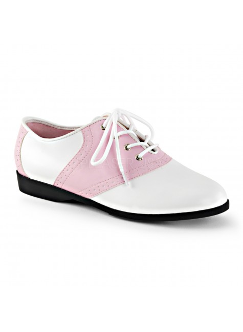 pink and white saddle shoes