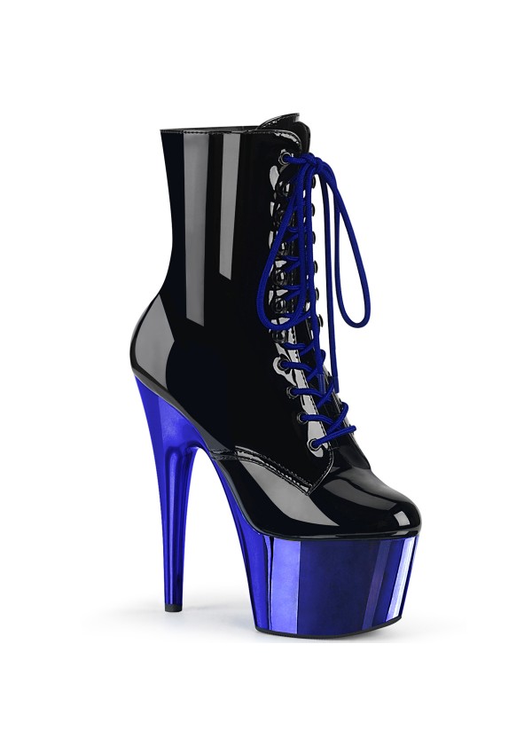 Blue Chrome Platform Adore Black Granny Ankle Boots