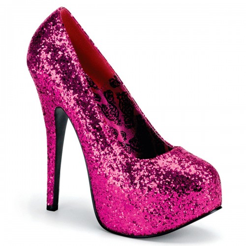 Teeze Hot Pink Glitter Platform Pump | High Heel Womens Dress Shoe