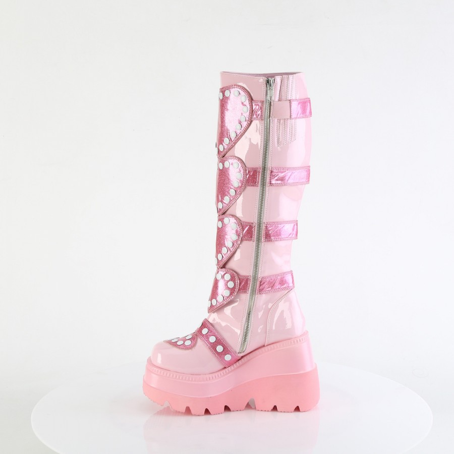 Pastel Goth Faux Leather Knee High Boots | Shaker-210 Pink | 4 1/2 