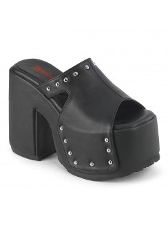 Camel Black Matte Platform Studded Mule