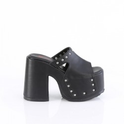 Camel Black Matte Platform Studded Mule