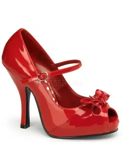 Cutie Pie Red Peep Toe Mary Jane Pin Up Pumps