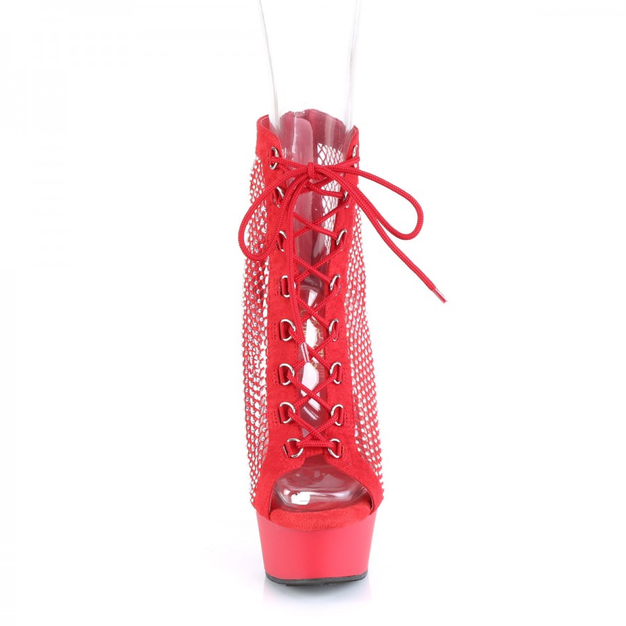 Delight Red Rhinestone Net Platform Ankle Boots