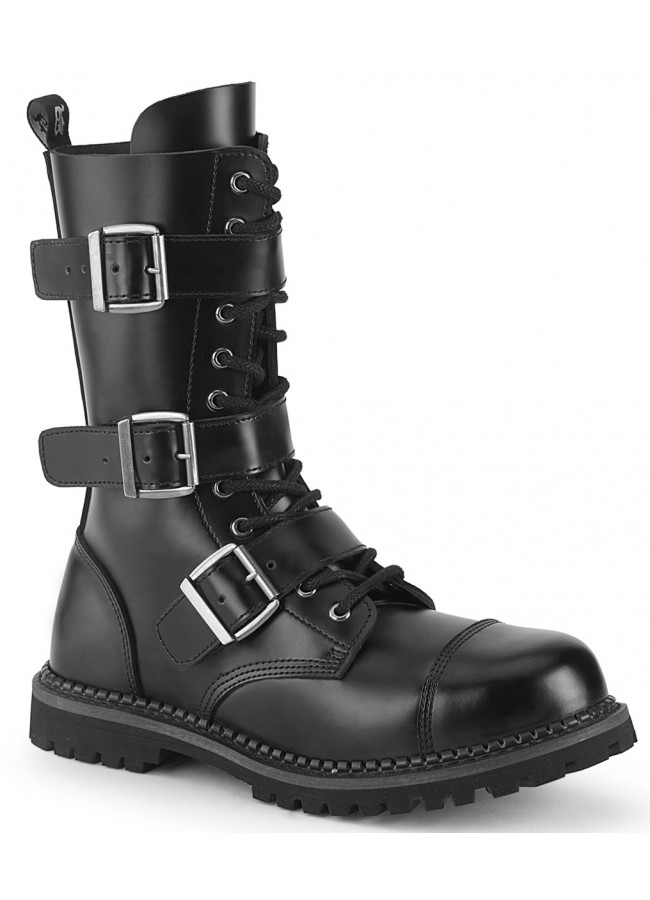 black leather combat boots mens