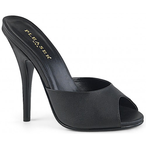 Black Matte High Heel Peep Toe Slide | Gothic Plus