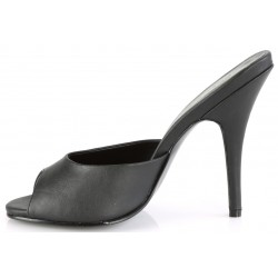 Black Matte High Heel Peep Toe Slide - Open Back High Heel Mule