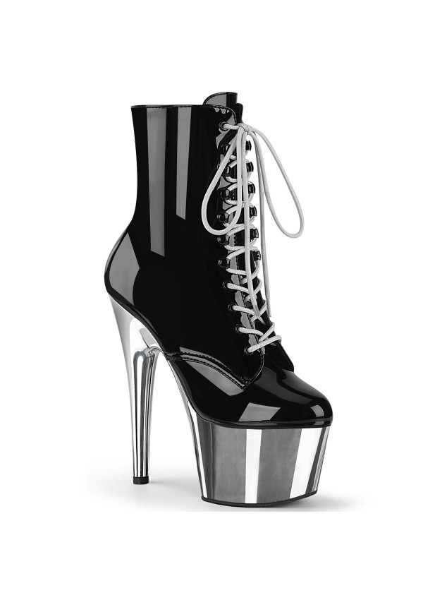 Silver Chrome Platform Adore Black Granny Ankle Boots