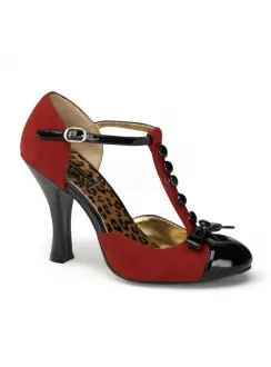 Button T-Strap Red Suede DOrsay Pump