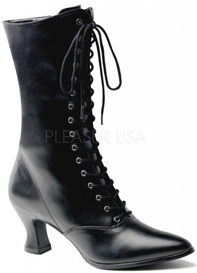 Black Victorian Granny Low Heeled Ankle 