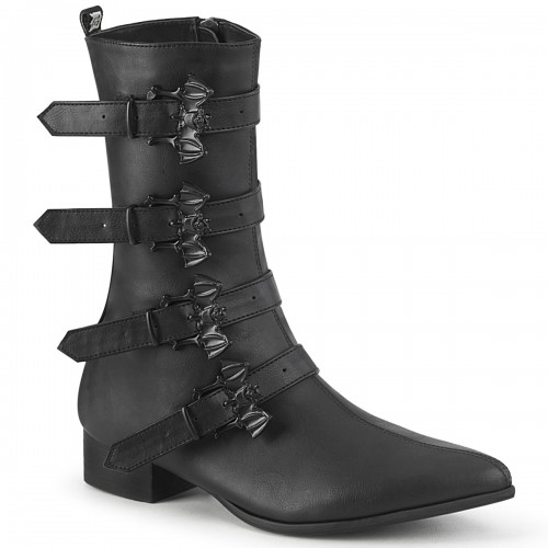Men s Winklepicker Mid Calf Boots with Bat Buckles Gothic Plus