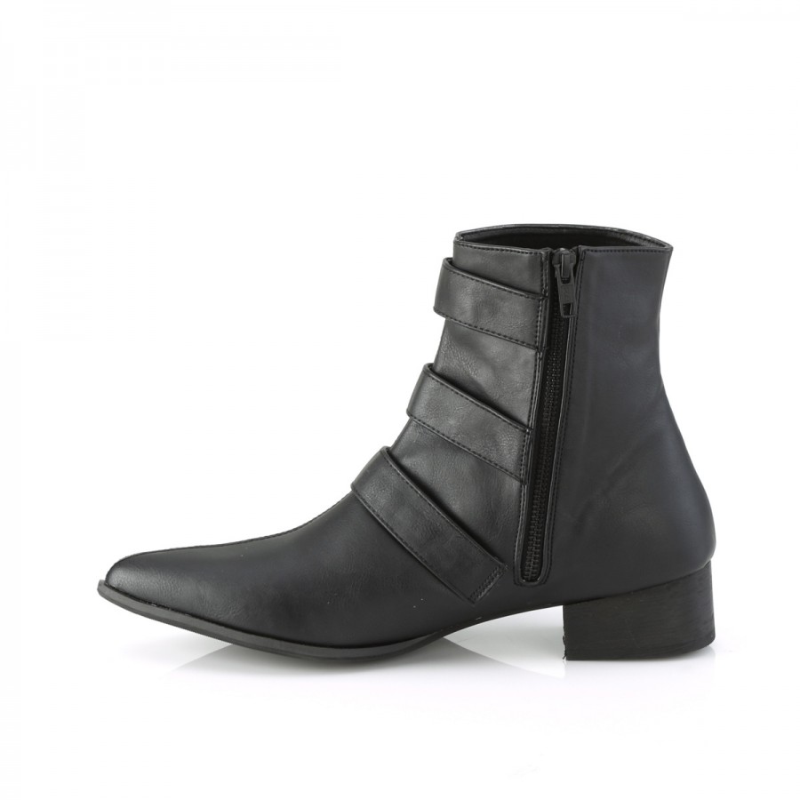 Men's Warlock-50-C Winklepicker Ankle Boots | Black Faux Leather ...